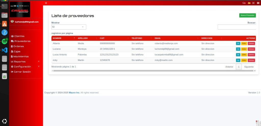 CRM screenshot featured in the Cabral Rectificaciones portfolio