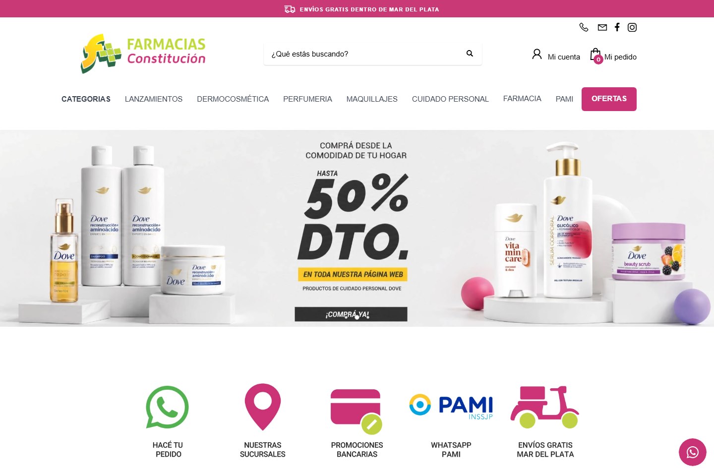 Screenshot of the Farmacias Constitución online store